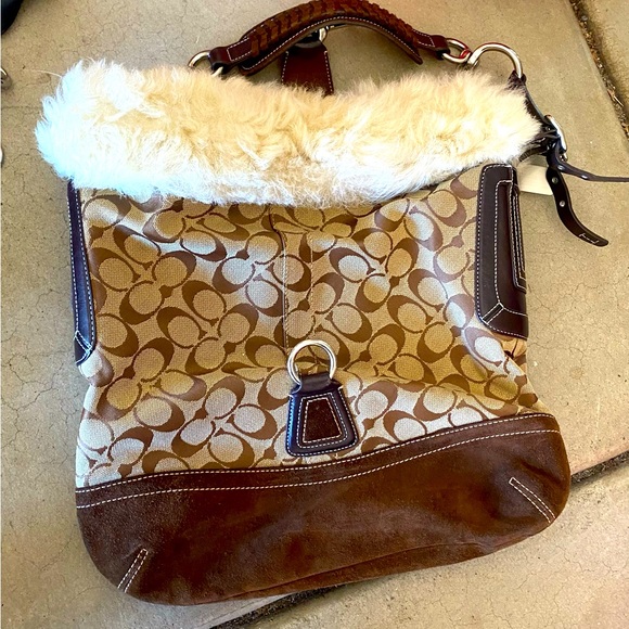 Coach Handbags - Coach Shoulder Faux Fur Trim Bag